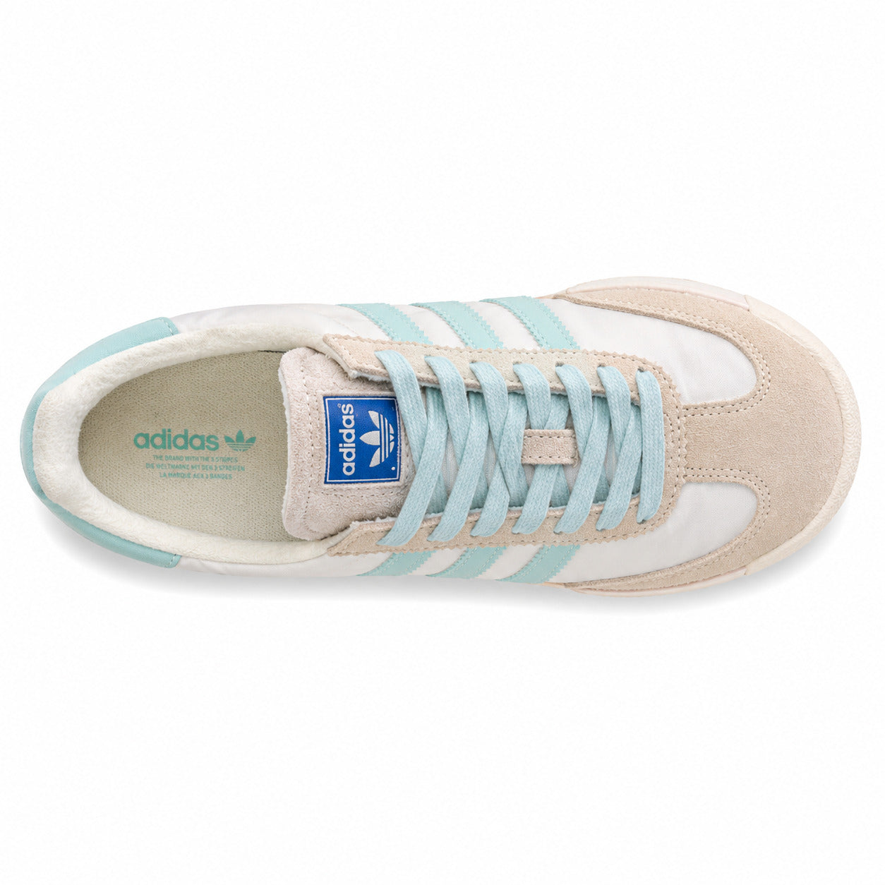 Adidas SL 72 RTN branco beige cordones azul cielo plantilla adidas originals vista superior