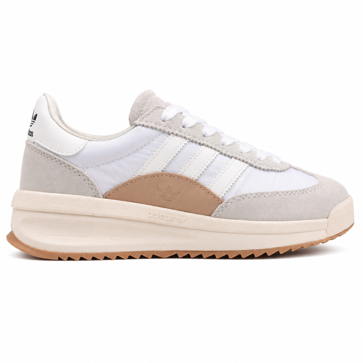 Adidas SL 72 RTN branco cinzento hielo panel beige mudguard suela boost caramelo perfil derecho