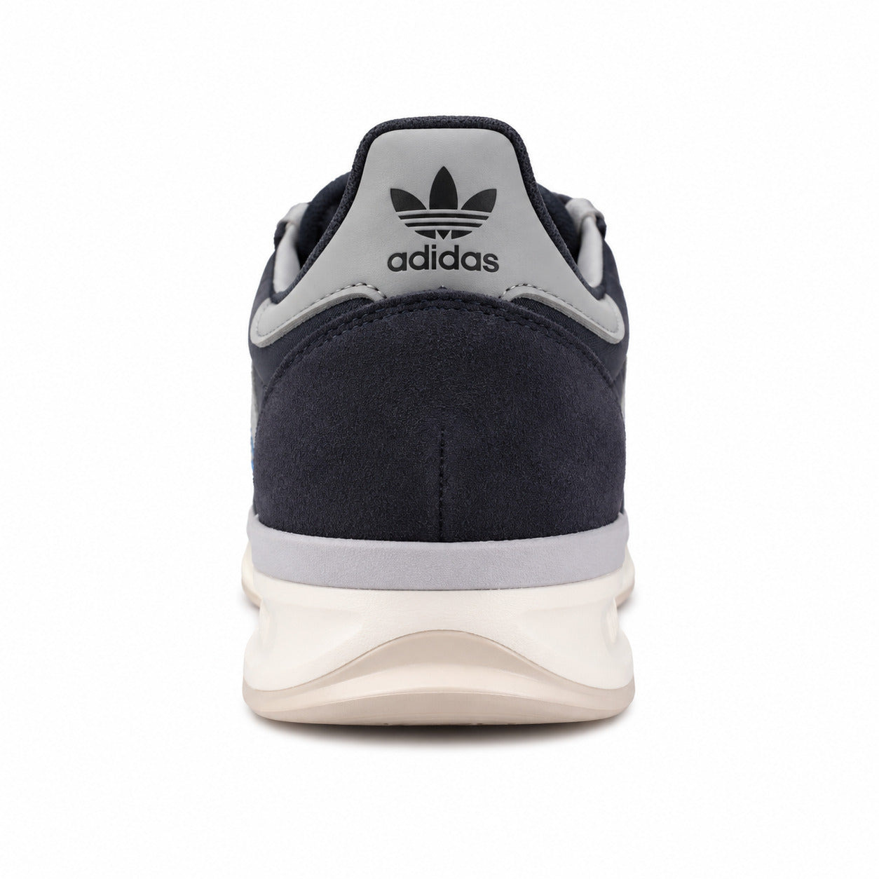 Adidas SL 72 RTN cinzento marino detalle talón collarín cinzento trefoil preto mediasuela boost