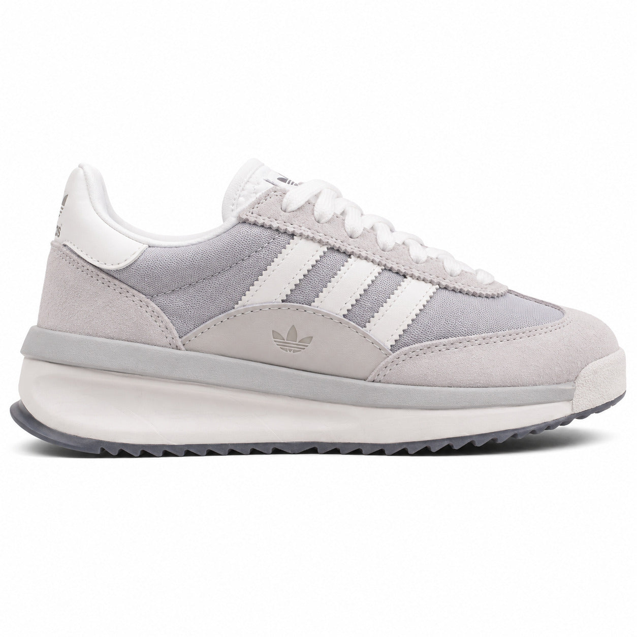 Adidas SL 72 RTN cinzento perla nylon bandas blancas suela boost cinzento perfil derecho