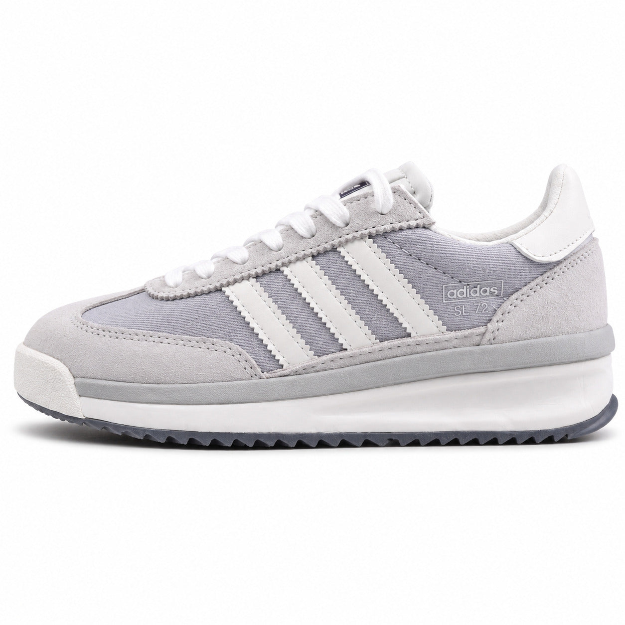 Adidas SL 72 RTN cinzento perla nylon twill ante bandas blancas boost perfil izquierdo