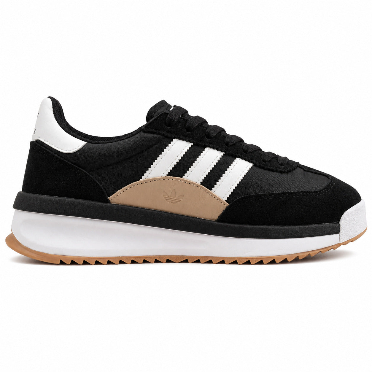Adidas SL 72 RTN preto ante panel beige trefoil mediasuela blanca boost perfil derecho