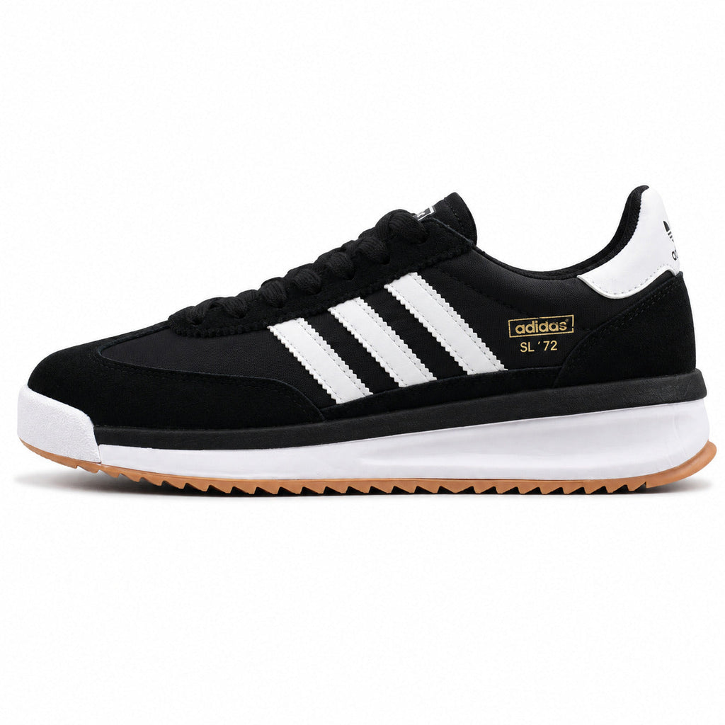 Adidas SL 72 RTN preto nylon ante bandas blancas suela boost borracha perfil izquierdo