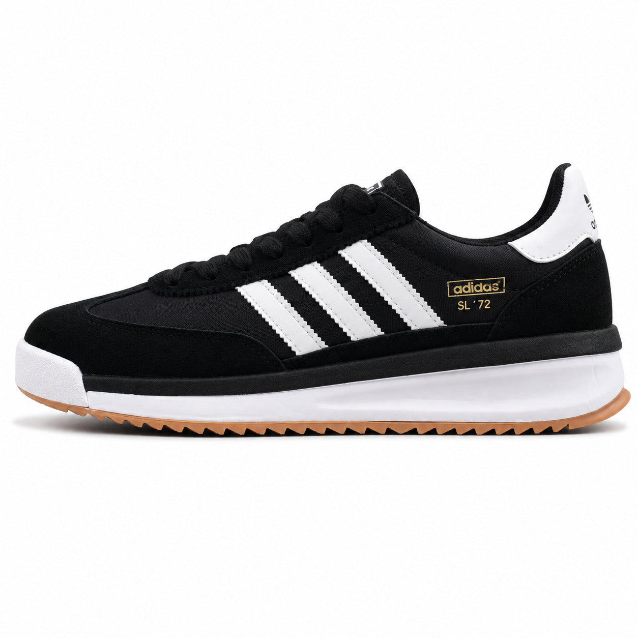 Adidas SL 72 RTN preto nylon ante bandas blancas suela boost borracha perfil izquierdo