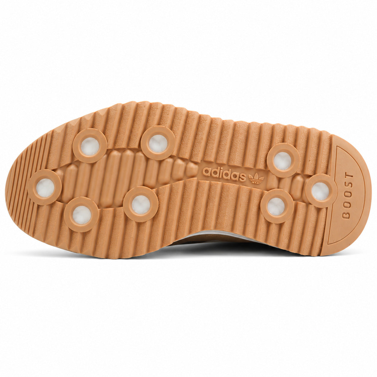 Adidas SL 72 RTN preto suela boost borracha caramelo studs circulares adidas vista inferior