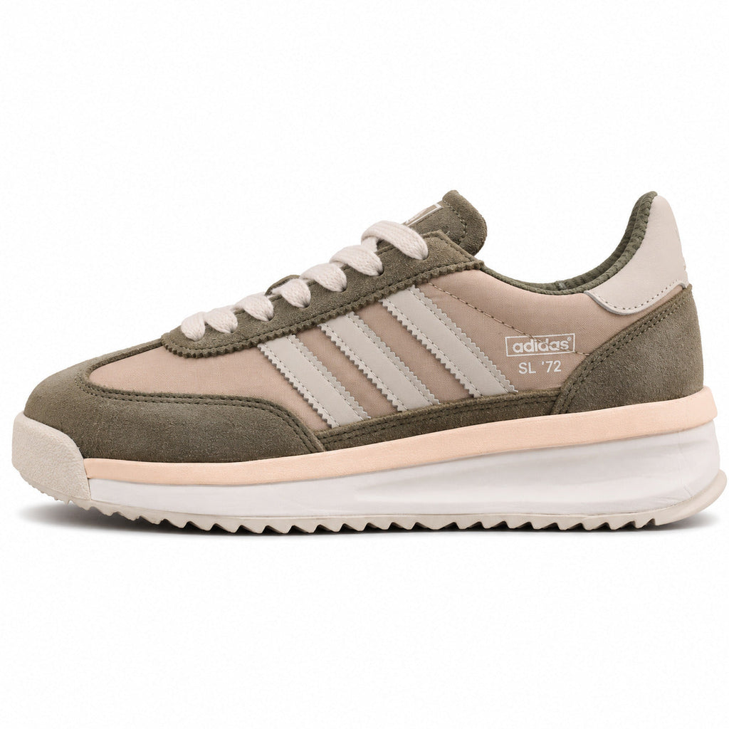 Adidas SL 72 RTN verde oliva beige bandas cinzento hielo mediasuela boost crema perfil izquierdo