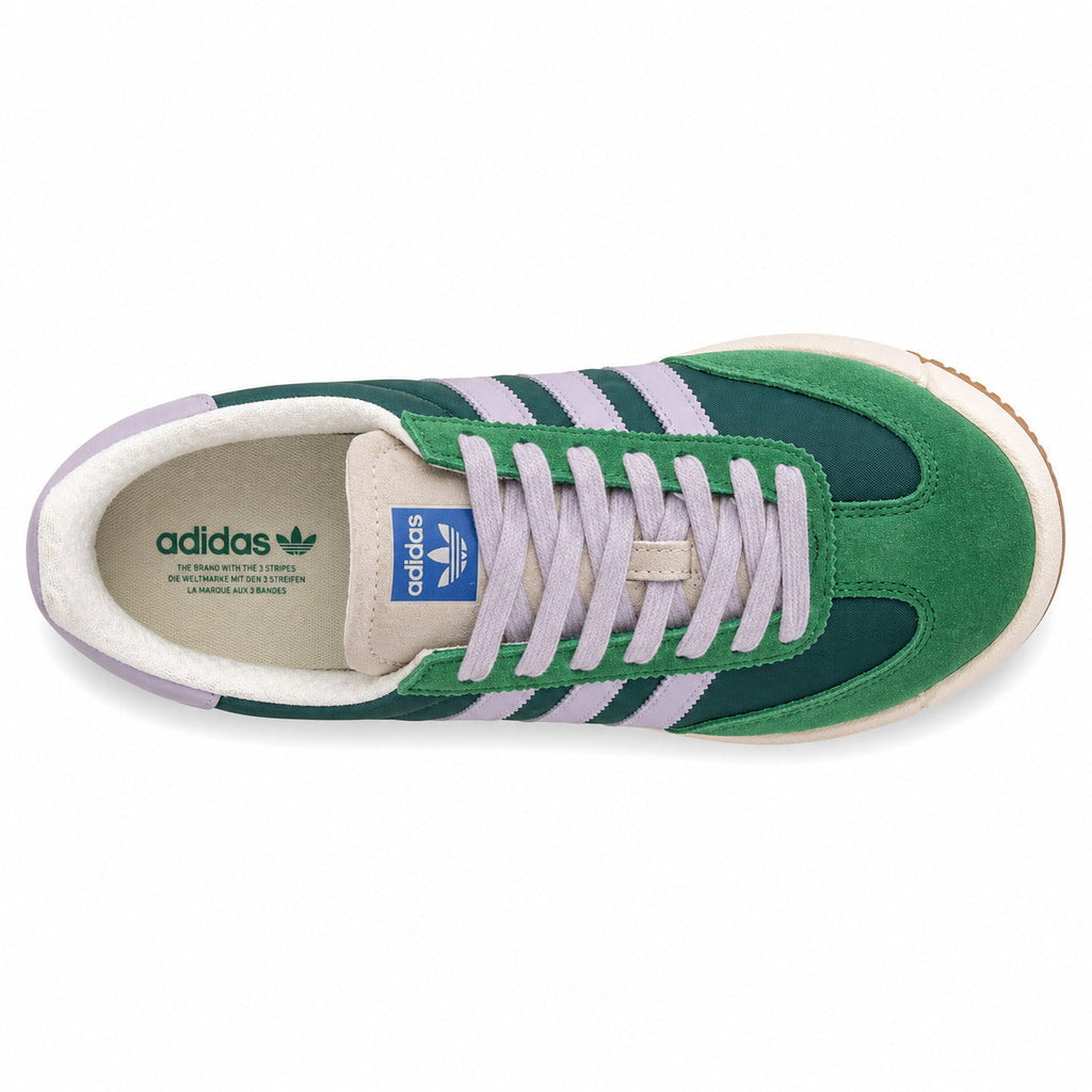 Adidas SL 72 RTN verde hierba lila cordones brancos plantilla adidas originals vista superior