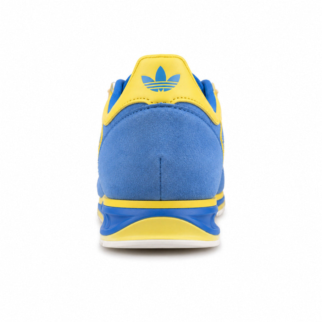 Adidas SL 72 x Sporty Rich azul royal talón amarelo logo adidas vista trasera