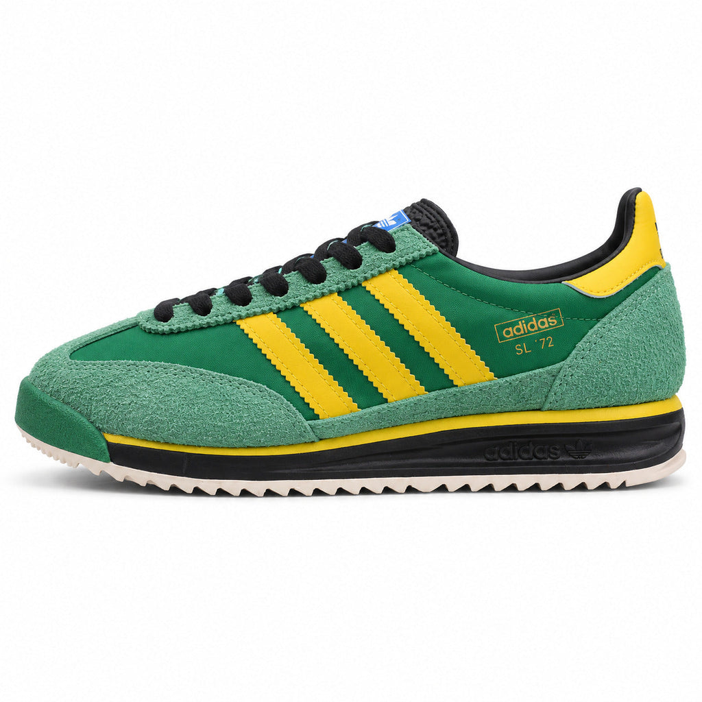Adidas SL 72 verde esmeralda ante menta bandas amarelo cordones pretos suela crema perfil izquierdo
