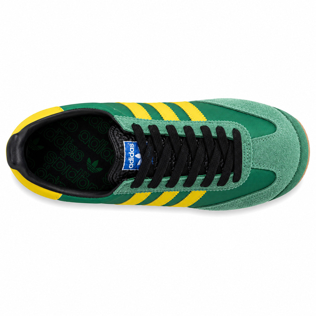 Adidas SL 72 verde esmeralda menta amarelo cordones pretos plantilla originals vista superior