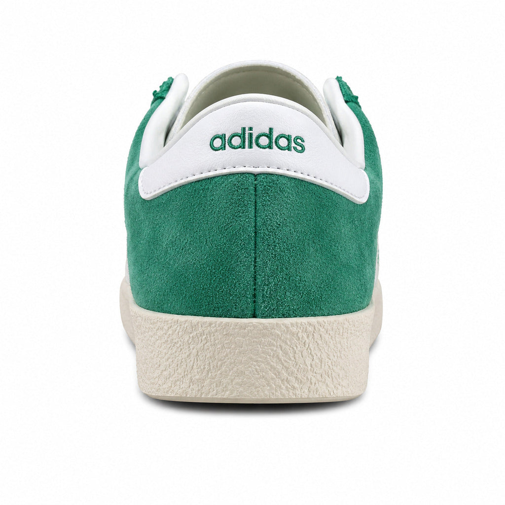 Adidas Taekwondo x Sporty Rich verde detalle talón pele branco adidas bordado verde suela crema