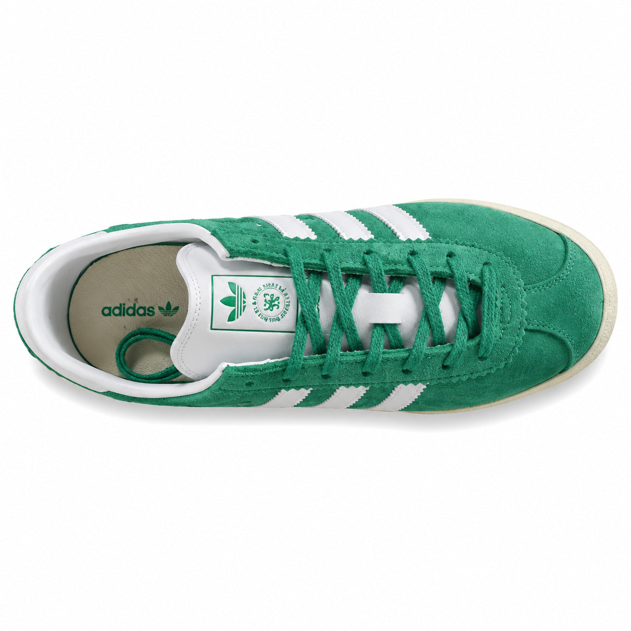 Adidas Taekwondo x Sporty Rich verde branco cordones verdes medallón lengüeta vista superior