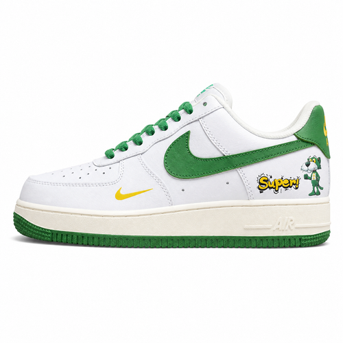 Nike Air Force 1 07 branco verde amarelo lateral izquierda detalle Super