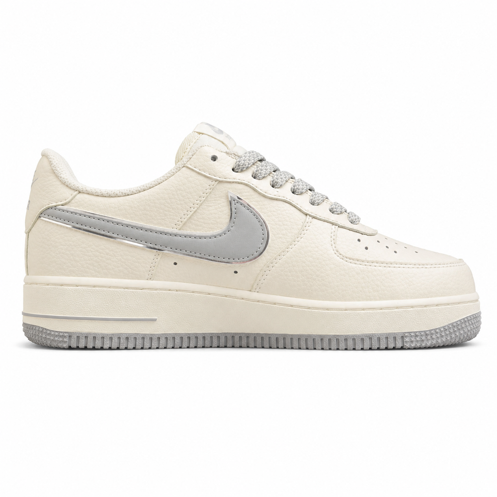 Nike Air Force 1 07 Flex crema cinzento plata lateral derecha