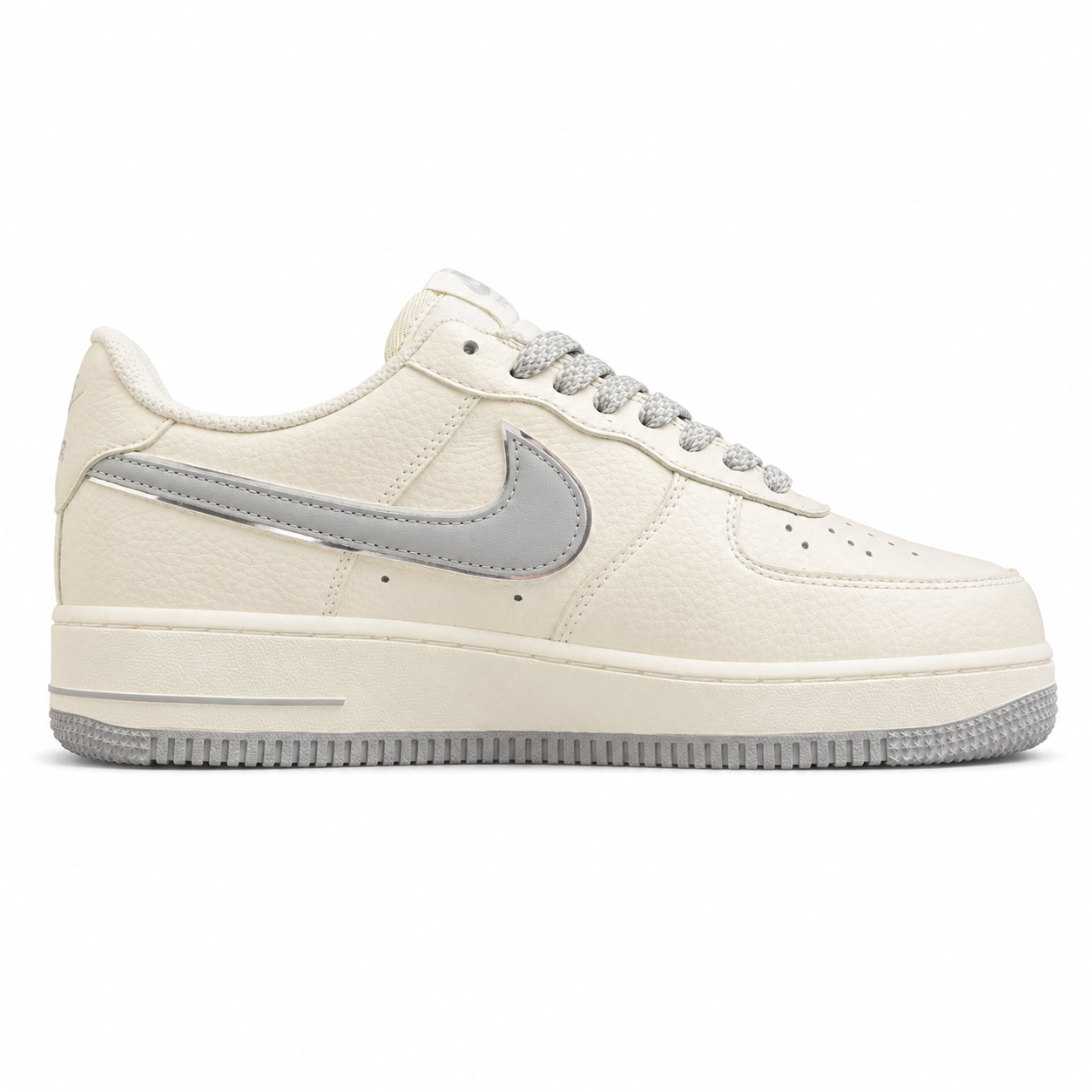 Nike Air Force 1 07 Flex crema cinzento plata lateral derecha