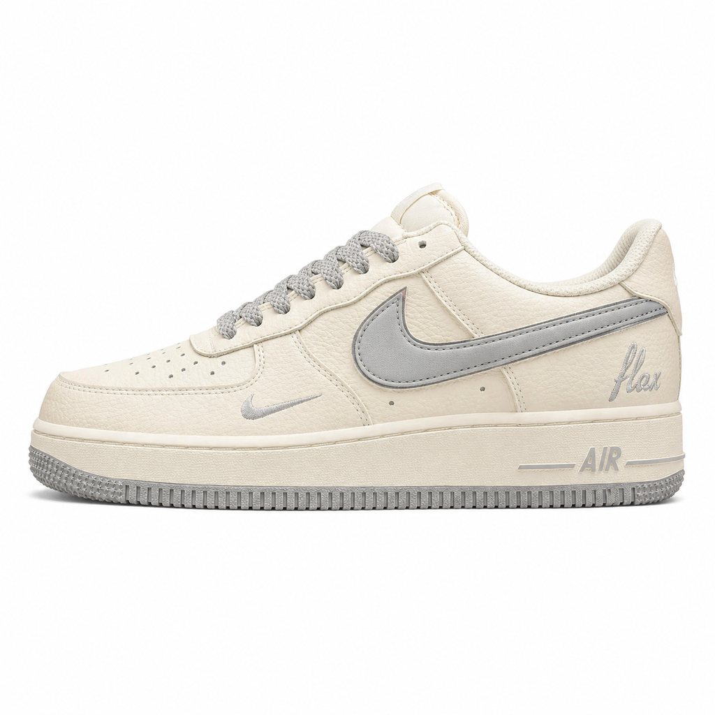 Nike Air Force 1 07 Flex crema cinzento plata lateral izquierda