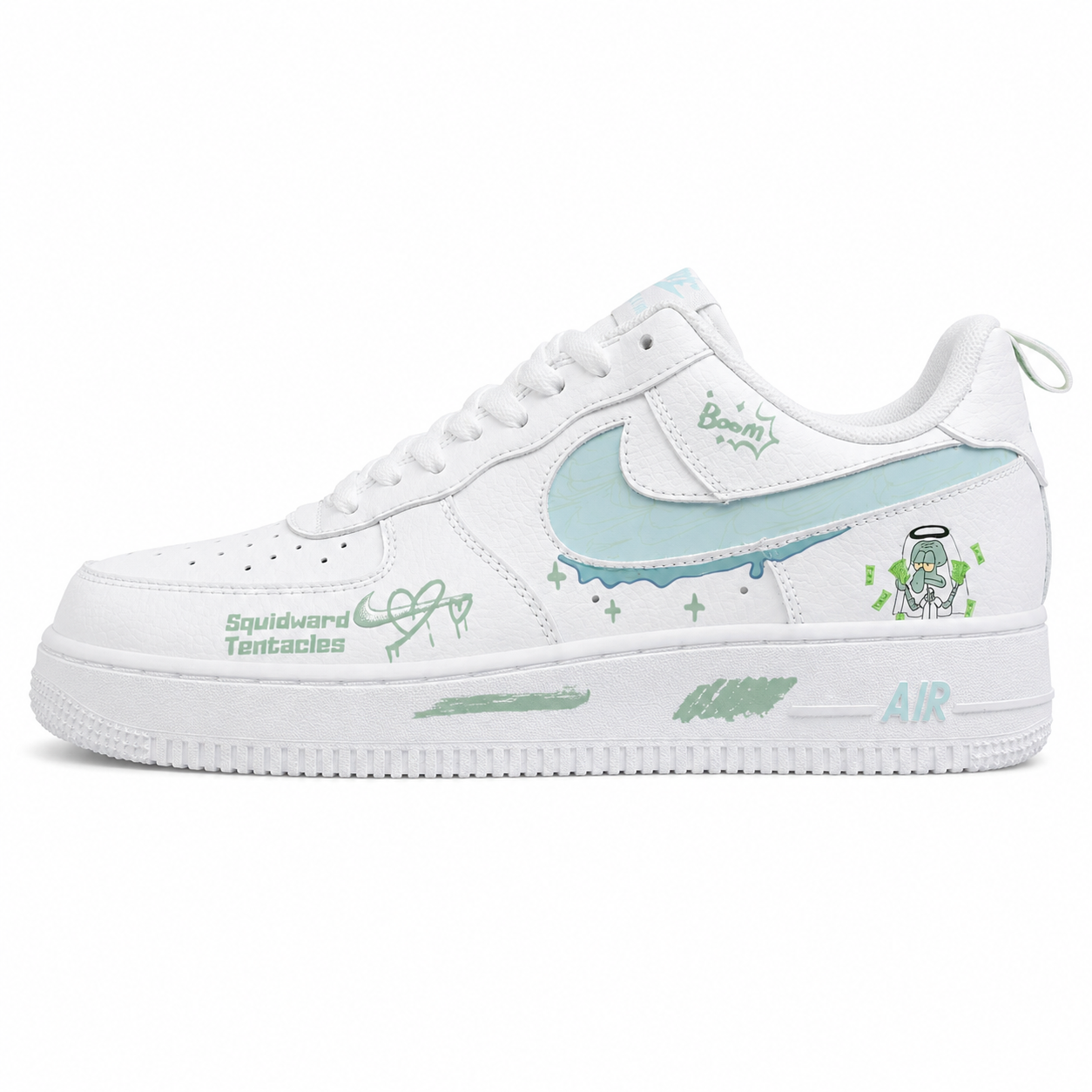 Nike Air Force 1 07 Squidward Tentacles branco verde menta lateral izquierda