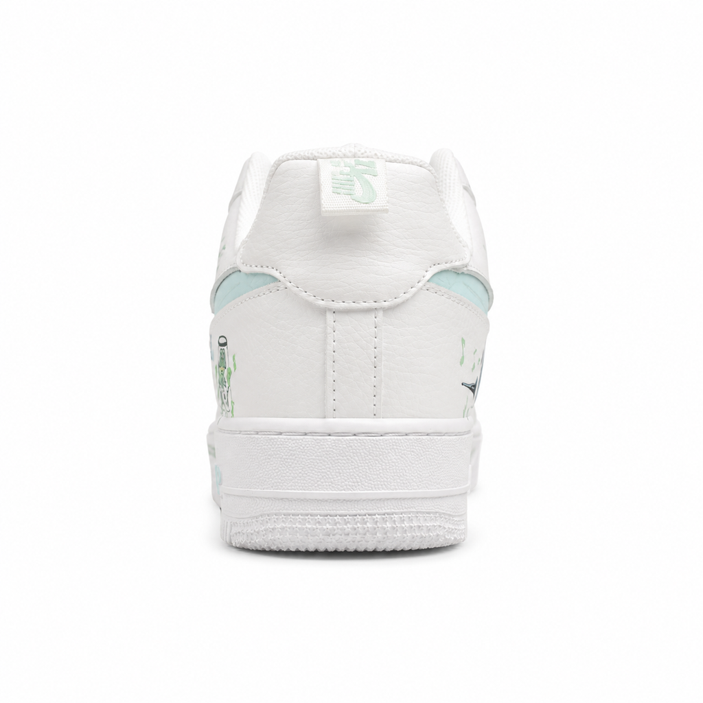 Nike Air Force 1 07 Squidward Tentacles branco verde menta talón detalle