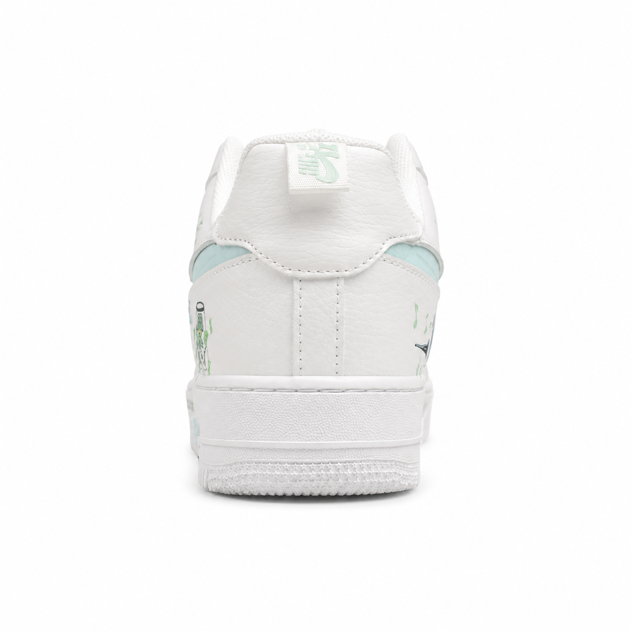 Nike Air Force 1 07 Squidward Tentacles branco verde menta talón detalle