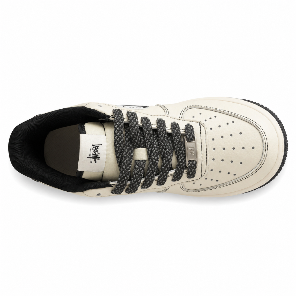 Nike Air Force 1 07 x Stussy beige preto vista superior plantilla