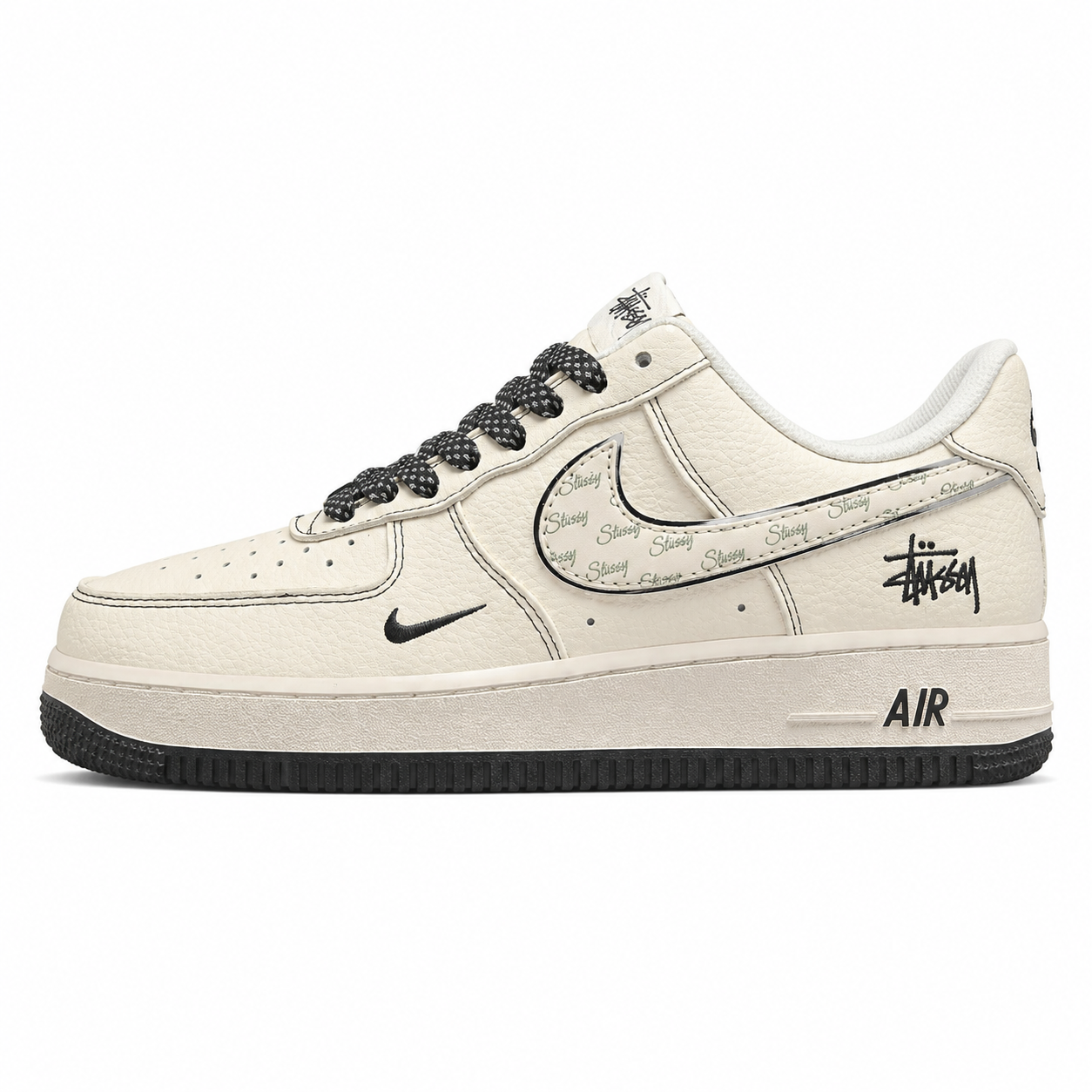 Nike Air Force 1 07 x Stussy crema preto lateral izquierda