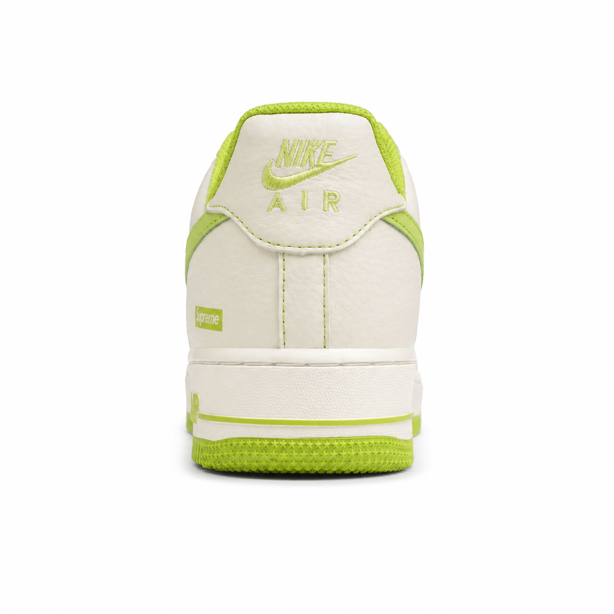 Nike Air Force 1 07 x Supreme branco verde lima talón detalle bordado
