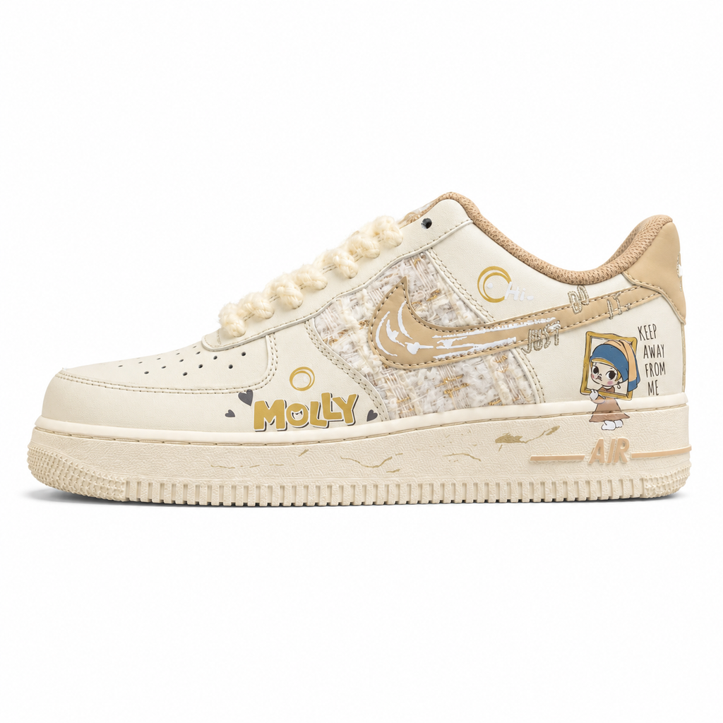Nike Air Force 1 Low Catch Me Pop Star crema dourado lateral izquierda