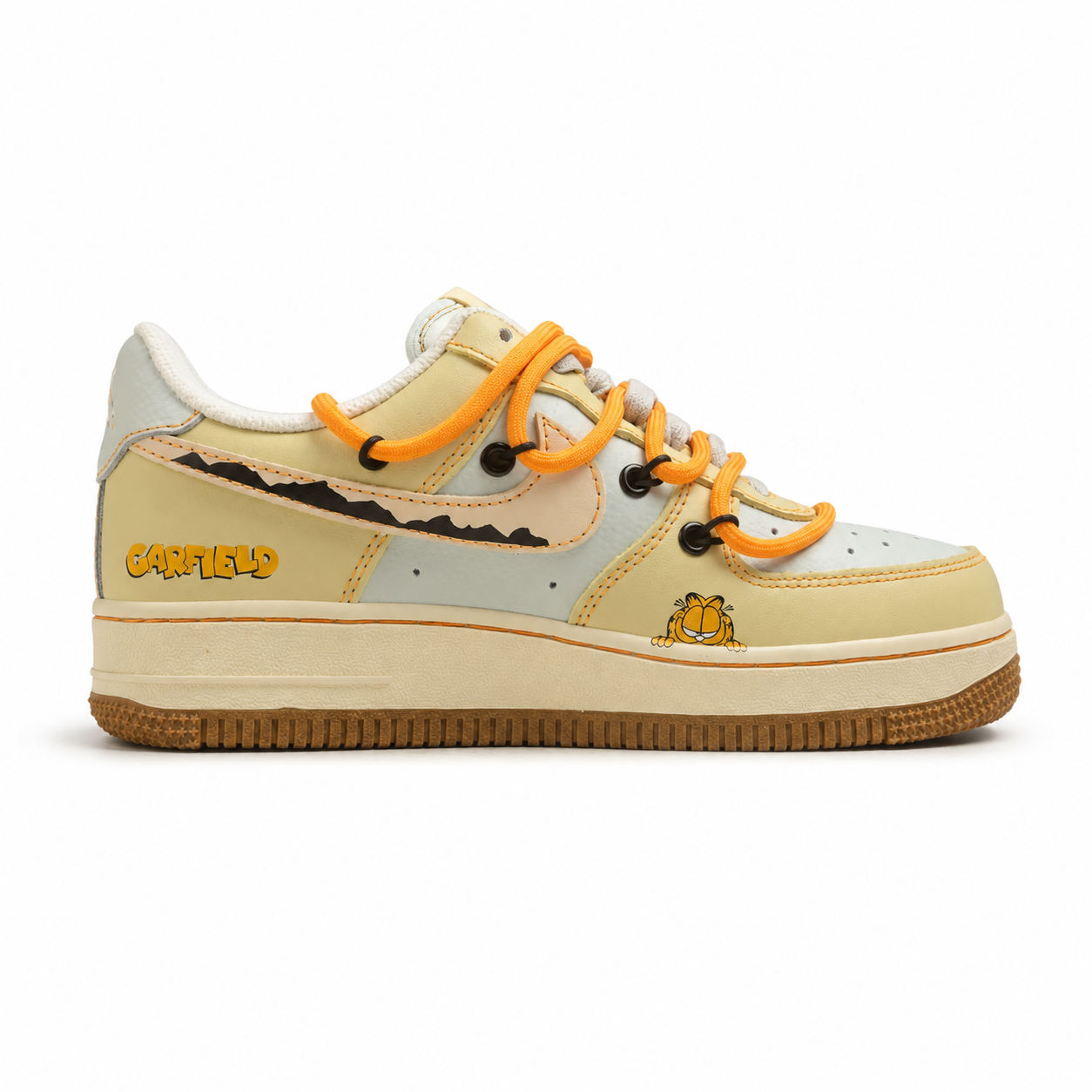 Nike Air Force 1 Low Garfield amarelo laranja lateral derecha