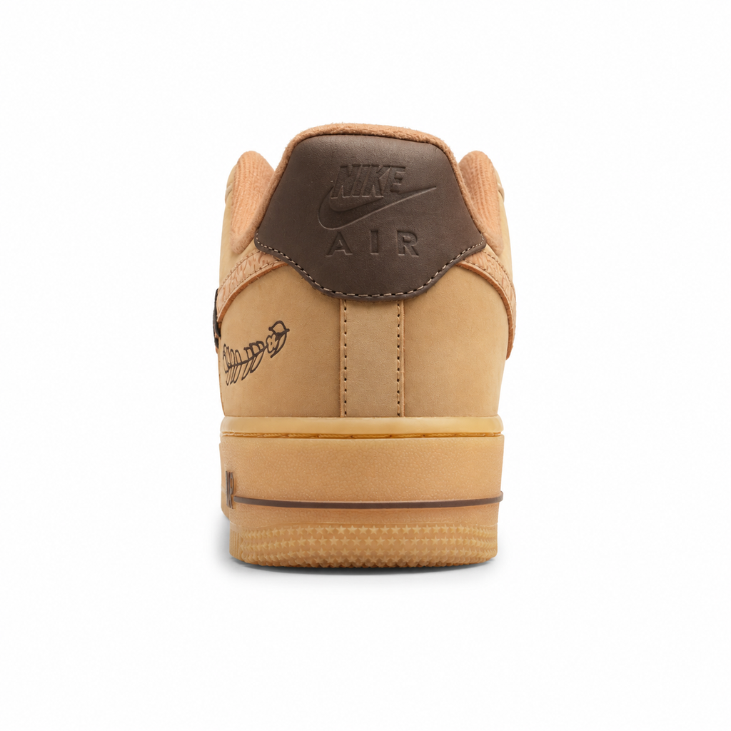 Nike Air Force 1 Low Handmade Caramel trigo castanho talón detalle Nike Air