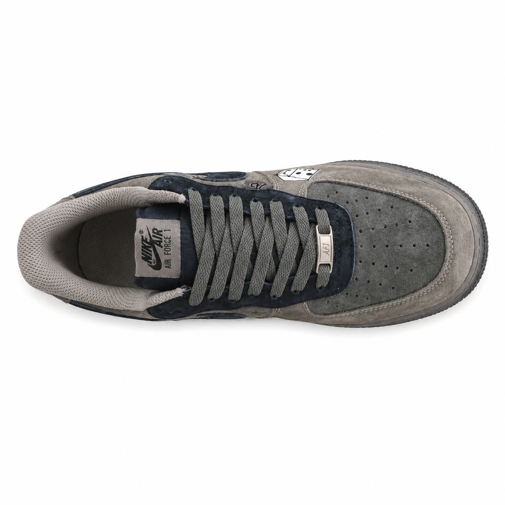 Nike Air Force 1 Low Happy Drip cinzento suede vista superior