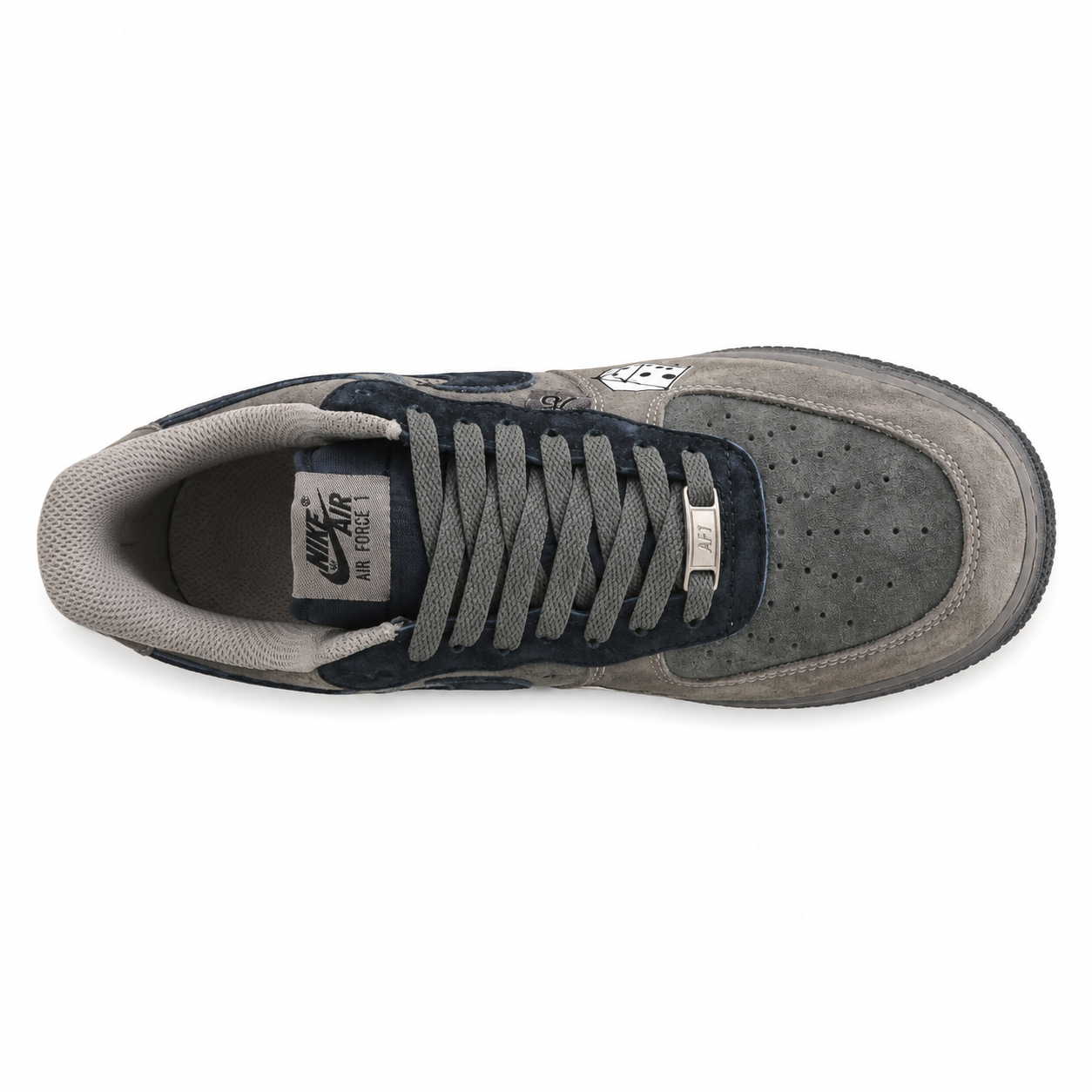 Nike Air Force 1 Low Happy Drip cinzento suede vista superior