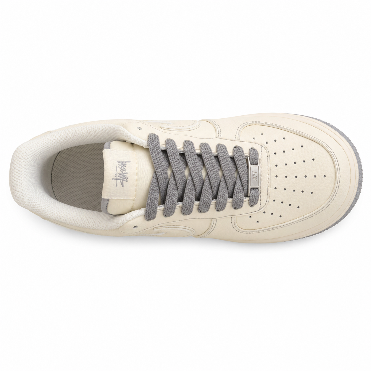 Nike Air Force 1 Low x Stussy beige cinzento vista superior plantilla
