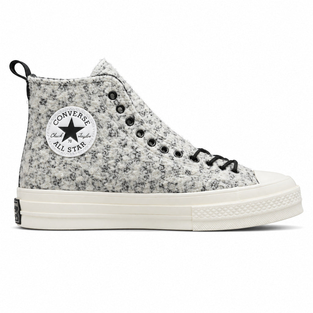Converse Chuck 70 Hi bouclé branco preto cru lateral derecha logo