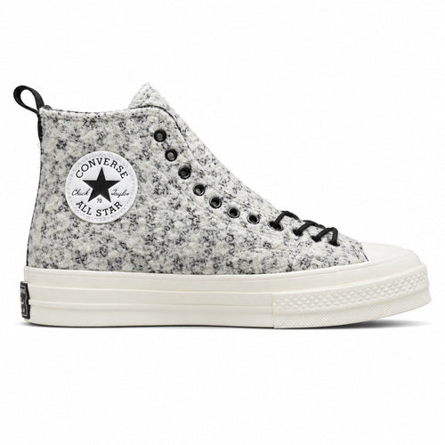 Converse Chuck 70 Hi bouclé branco preto cru lateral derecha logo