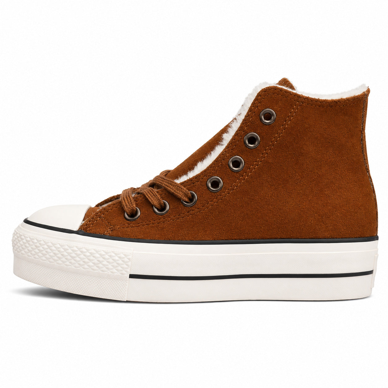 Converse Chuck 70 Hi Platform castanho ante sherpa lateral izquierda