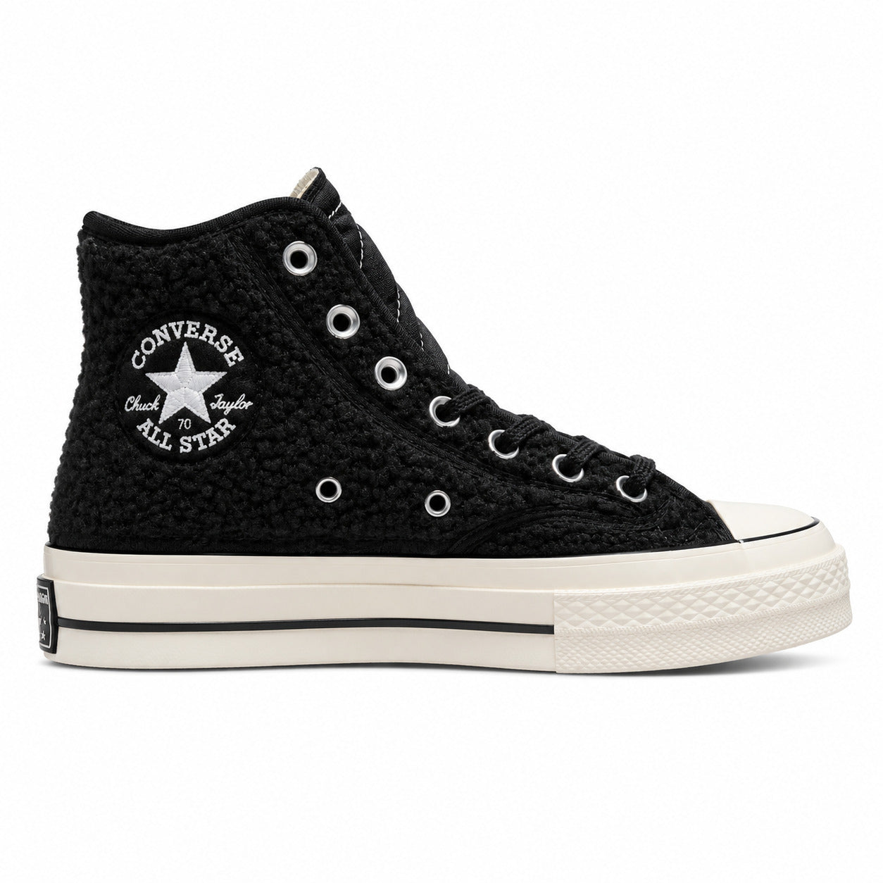 Converse Chuck 70 Hi sherpa preto branco cru lateral derecha logo