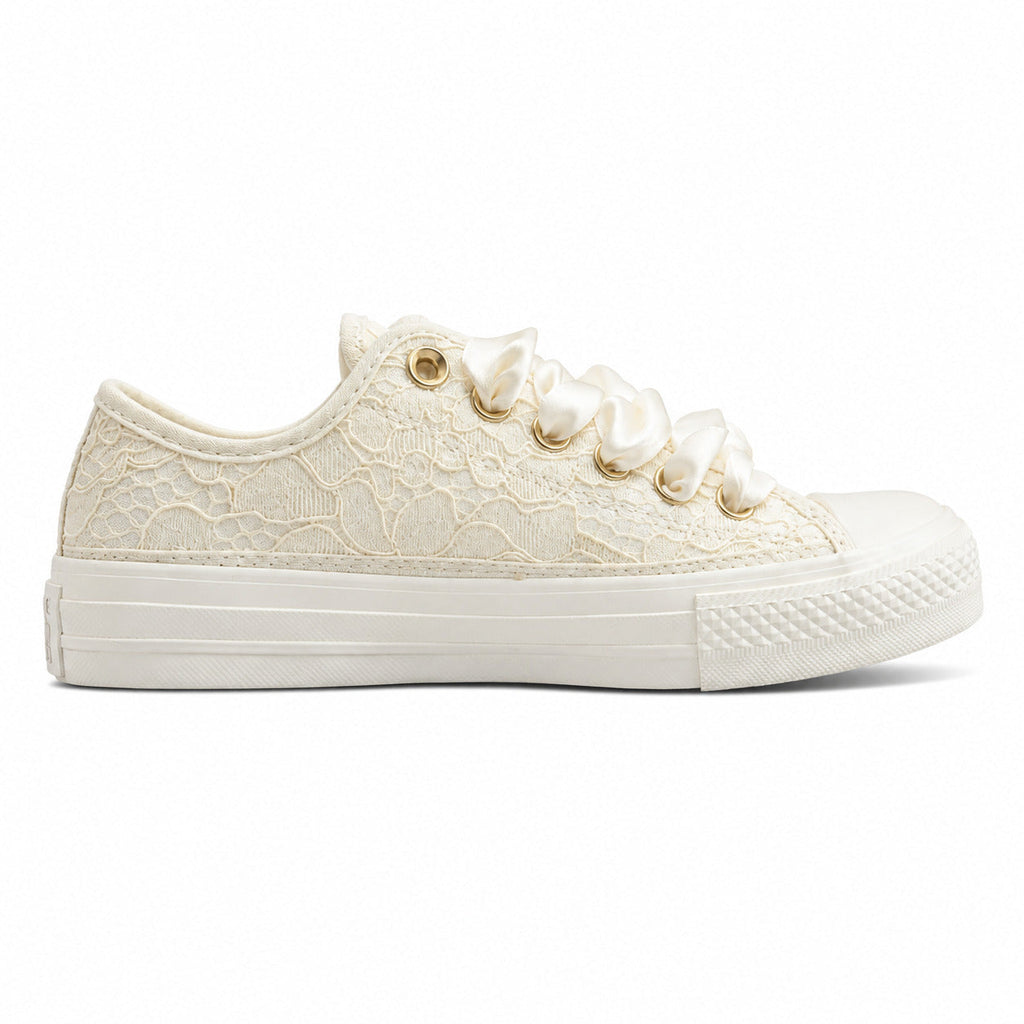 Converse Chuck 70 Low encaje cru dourado cordones satén lateral derecha