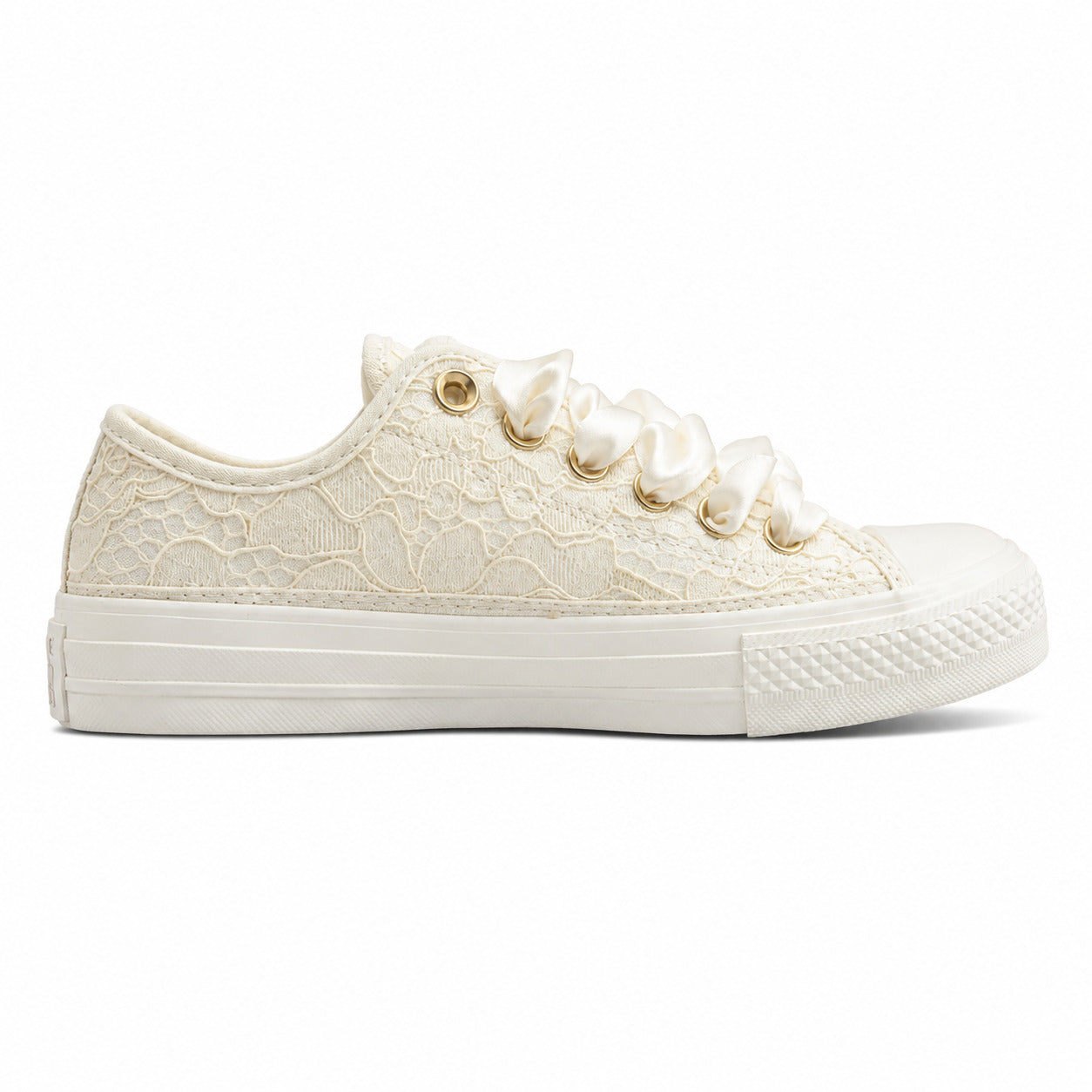 Converse Chuck 70 Low encaje cru dourado cordones satén lateral derecha