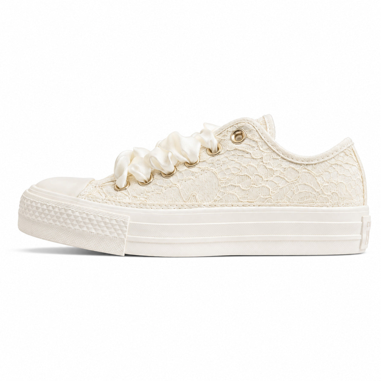 Converse Chuck 70 Low encaje cru dourado cordones satén lateral izquierda
