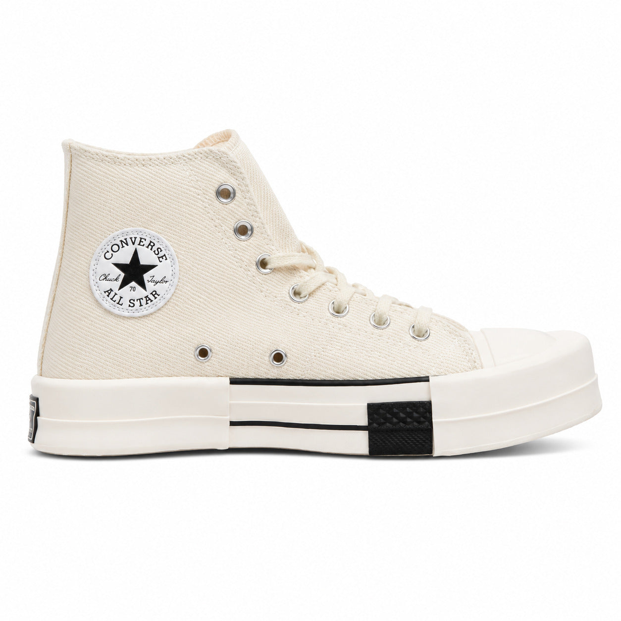Converse Chuck 70 Plus Hi branco preto suela bloque lateral derecha logo