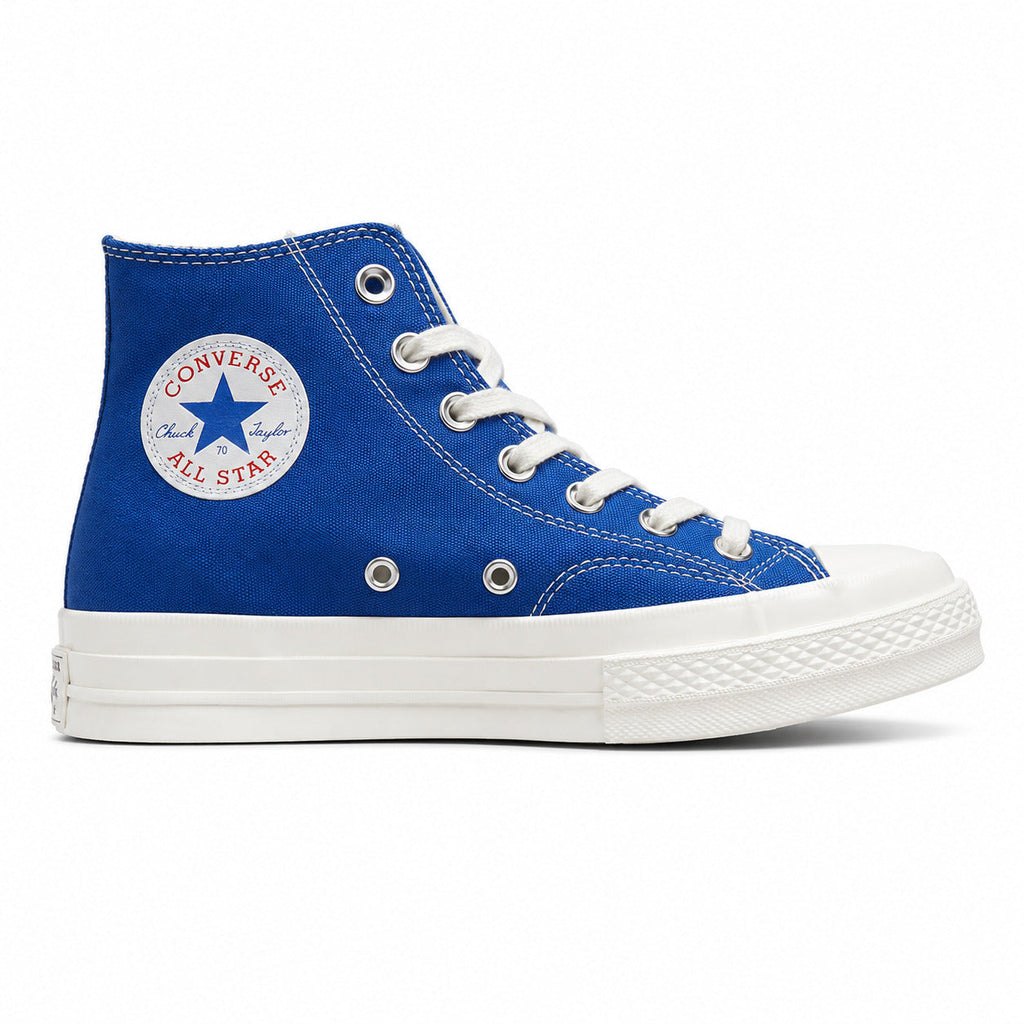 Converse CTAS 70 Hi Platform x Comme des Garçons Play azul preto lateral derecha