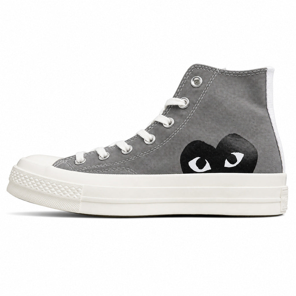 Converse CTAS 70 Hi Platform x Comme des Garçons Play cinzento preto lateral izquierda
