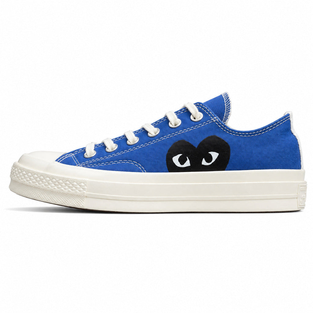 Converse CTAS 70 Low Platform x Comme des Garçons Play azul preto lateral izquierda