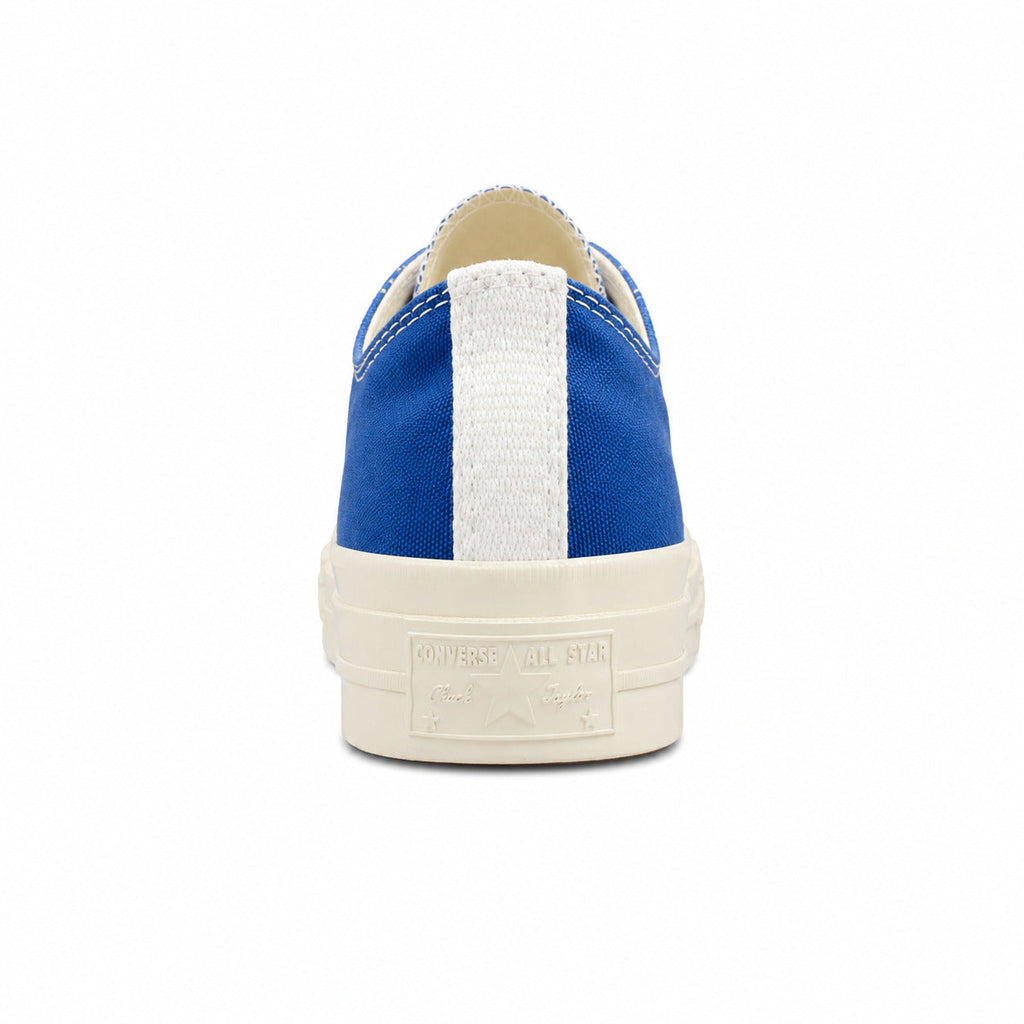 Converse CTAS 70 Low Platform x Comme des Garçons Play azul preto detalle talón