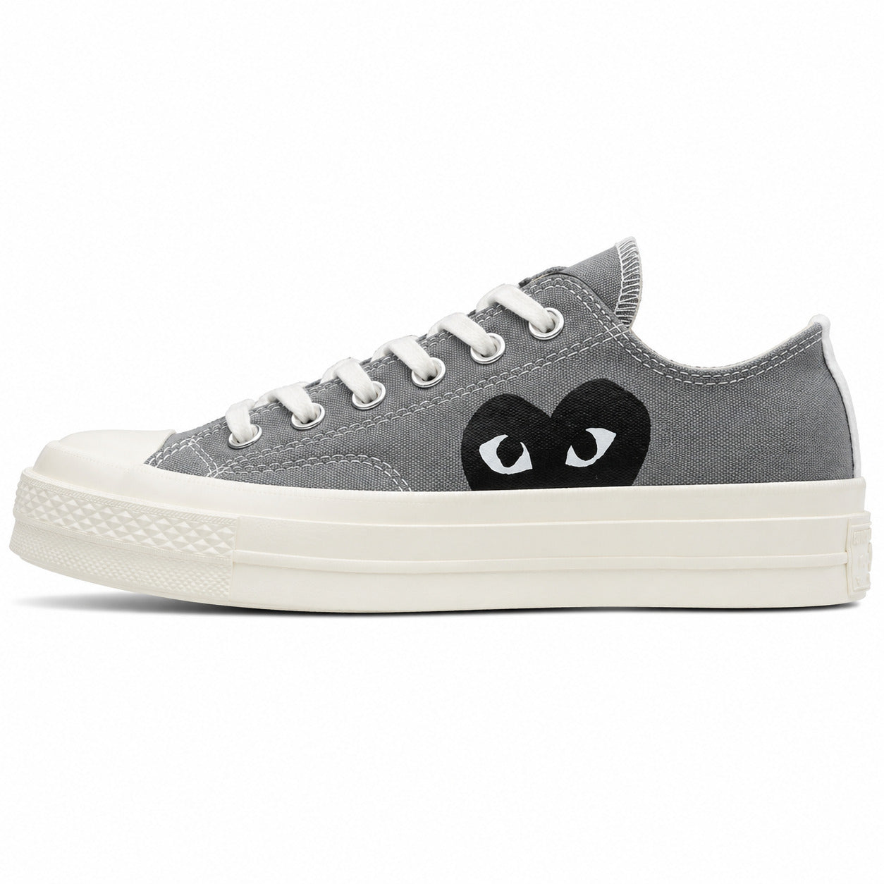 Converse CTAS 70 Low Platform x Comme des Garçons Play cinzento preto lateral izquierda