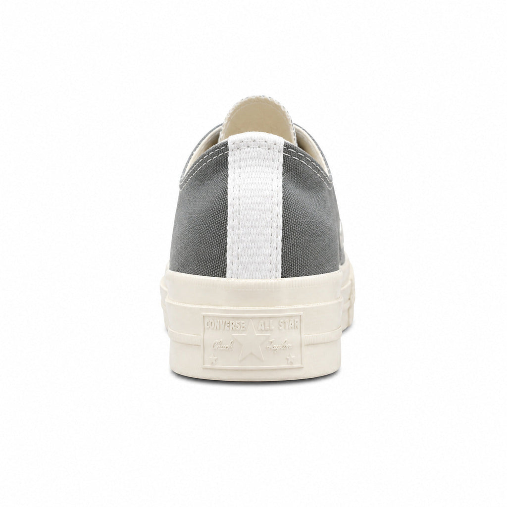 Converse CTAS 70 Low Platform x Comme des Garçons Play cinzento preto detalle talón