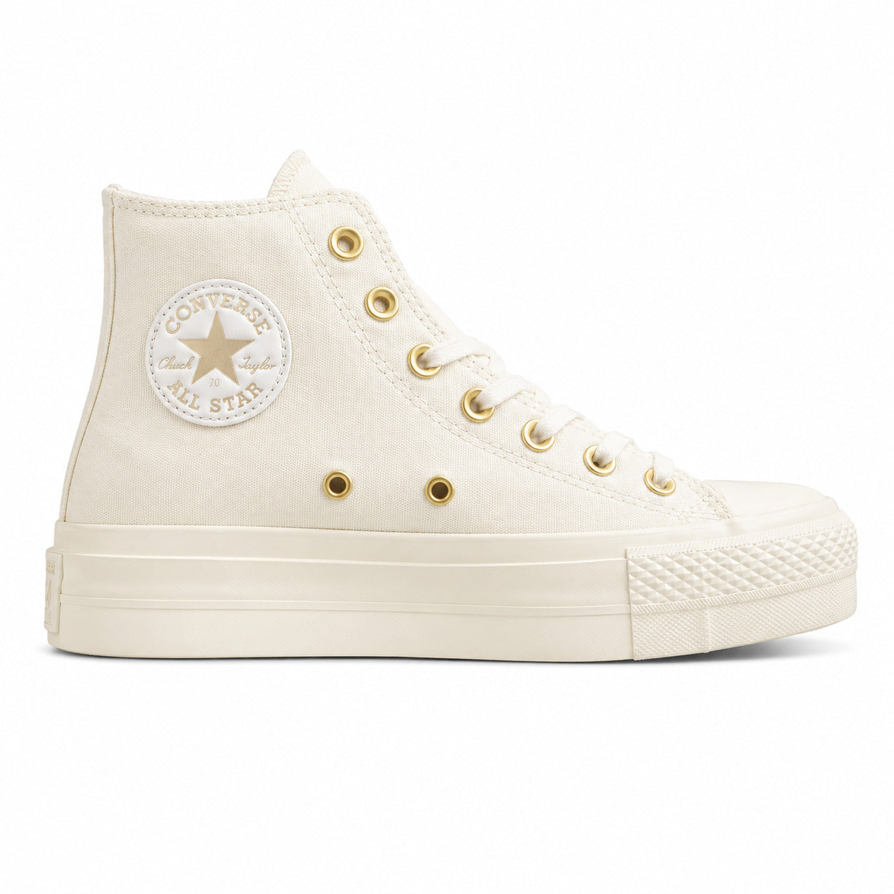 Converse CTAS Platform Hi crema dourado lateral derecha