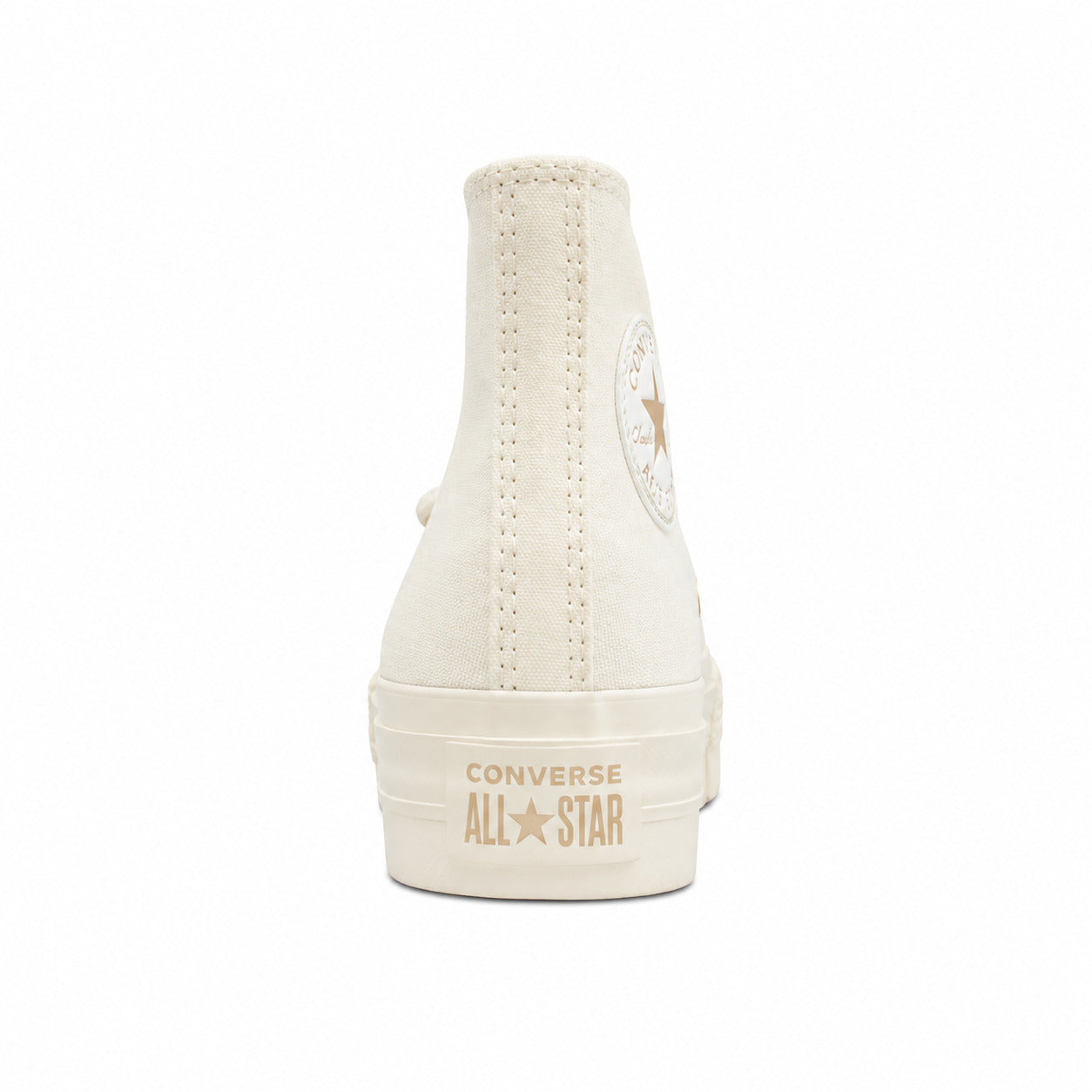 Converse CTAS Platform Hi crema dourado detalle talón