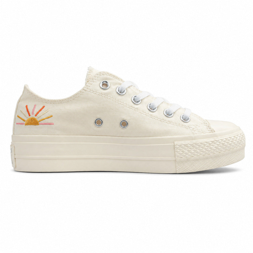 Converse All Star Platform Low bordado sol branco crema lateral derecha