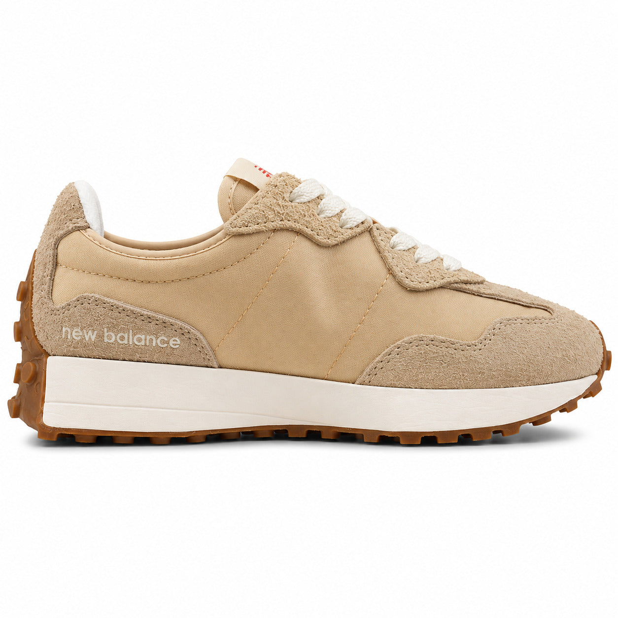 New Balance 327 beige y branco ante y nylon, lateral interior